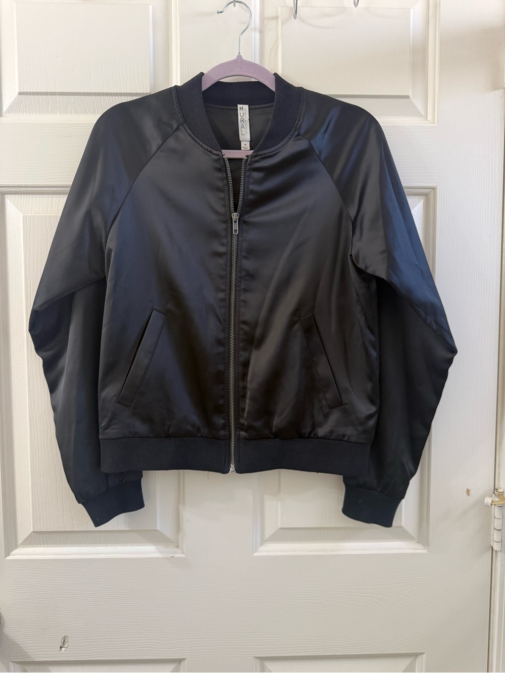Mural Black Satin Bomber Jacket
